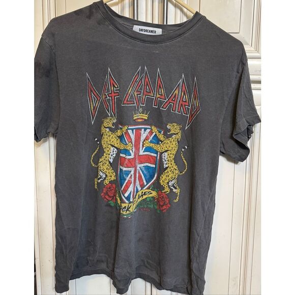 Daydreamer Women's Cotton Def Leppard Rock of Ages Tour Graphic Tee Gray Medium - Picture 1 of 9